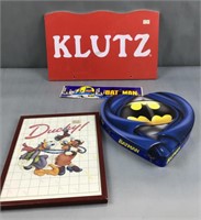 Klutz wood sign Batman, 10 and bumper sticker and