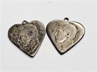 Pair of JFK Half Dollar Heart Pendants