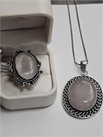 Rose Quartz Size 8 German Silver Necklace & ring