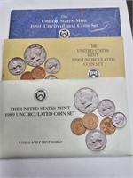 1989 & 1990 & 1991 P & D Mint Sets