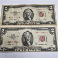 Pair of Red Seal 2 Dollar Notes