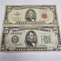 $5 Red Seal Star Note & 1934 $5 Note