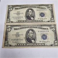 Pair of $5 Silver Certificates