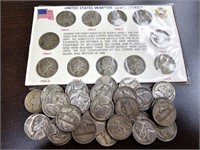 Set of 11 + 35 Loose War Nickels