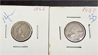 1863 Indian Head & 1858 Flying Eagle Cents