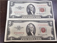 Pair of Red Seal $2 Bills