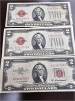 Trio of Red Seal $2 Bills