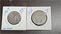 1867 & 1865 Shield Nickels
