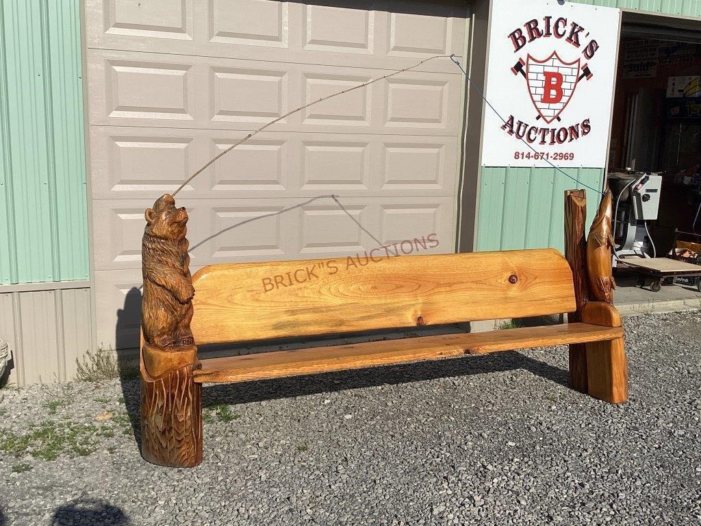 Hand Carved Wooden Bench