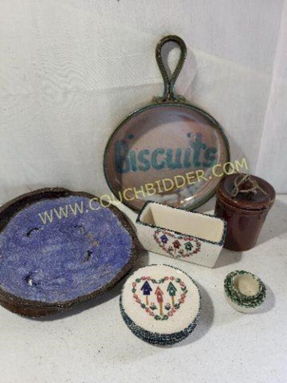 Pottery Butter Crock, Biscuit Pan and More