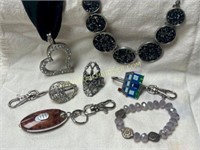 Assorted key chains scarf clips & jewelry