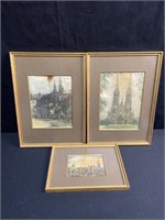 3 Silk Pictures of Vienna Framed, Discoloration