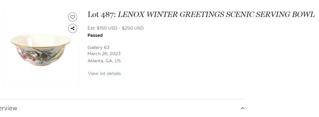 318 - LENOX WINTER GREETINGS SCENIC BOWL (L103)
