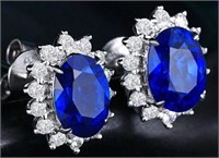 GORGEOUS BLUE & WHITE CZ 4CT STERLING EARRINGS