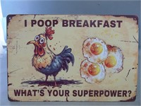 Humorous Metal Chicken & Breakfast Sign