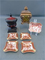 Japanese Kutani Porcelain Ashtrays and Lidded Jars