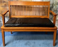 337 - VINTAGE WOODEN BENCH W/ CUSHIONED SEAT