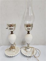 2 Electric Hobnail Lamps 1 is missing globe