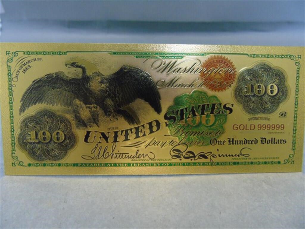 1863 $100 Gold Foil Currency Replica