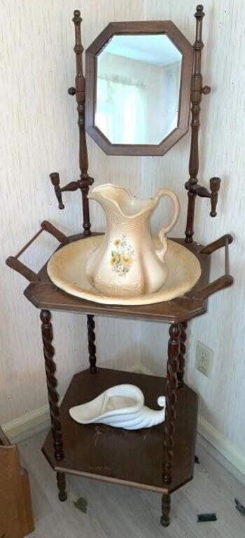 Vtg Reproduction Antique Wash Stand w/Bowl &