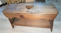 1980's Pine Heart Cut Out Small Bench/Table