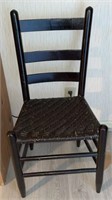 Antique Painted Black Rush Bottom Side Chair