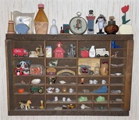 Decorative Wood Display Shelf w Contents