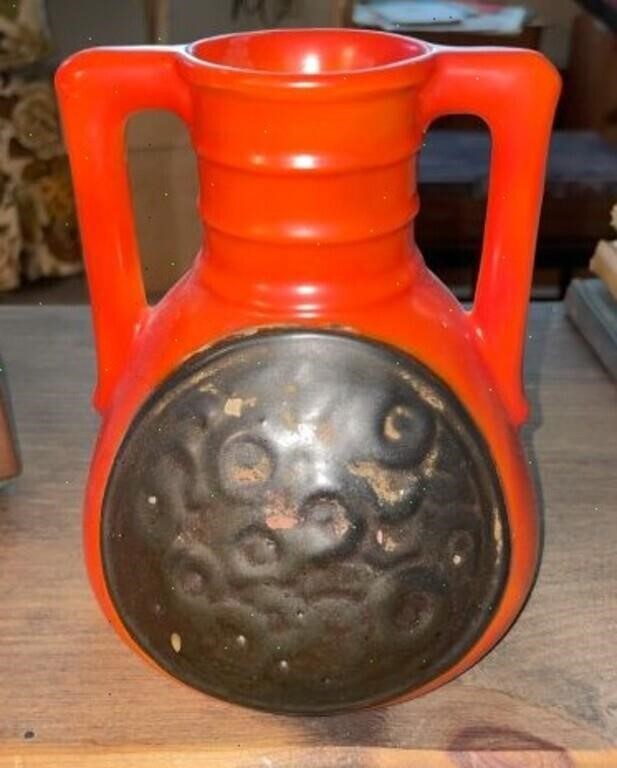 MCM Art Pottery Brutalist Orange/Black Vase