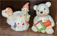 (2) Children's Theme Music Boxes: Clowns & Bear
