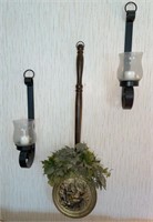 (2) Vtg Iron Candle Wall Sconces, Embossed Brass
