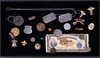 Military Ephemera, Coins, Tokens, & More (24 pcs)