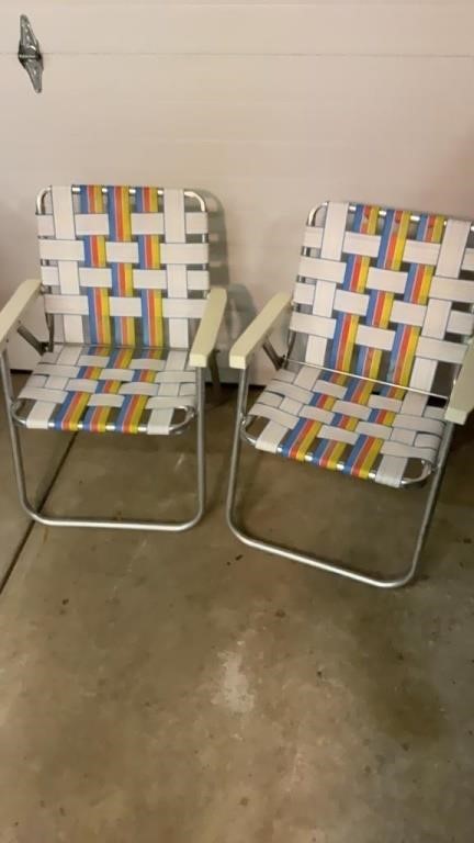 Pair Vtg aluminum folding chairs