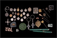Vintage Religious Medals, Jade, and Stick Pins
