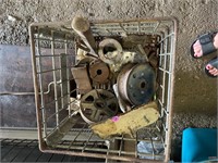 Vintage Metal Crate of wheels and gears