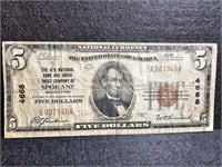1929 $5 National Currency - Spokane, WA