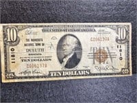 1929 $10 National Currency - Duluth, MN