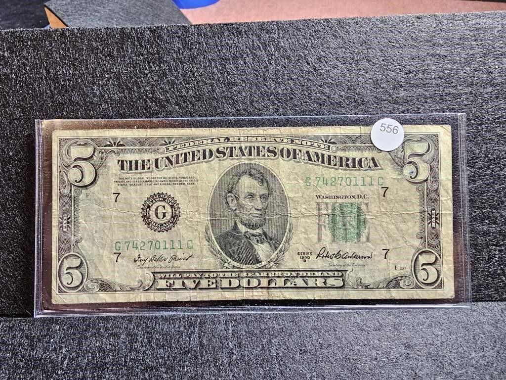 1950B Federal Reserve Five-Dollar - Chicago, IL