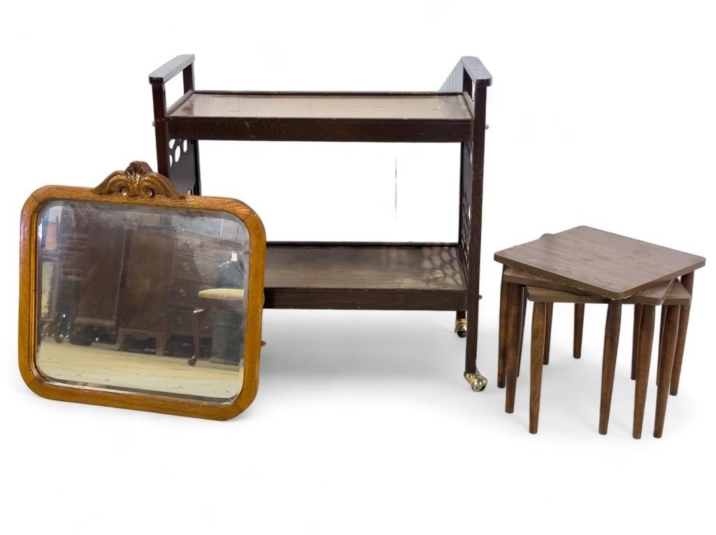 Serving Cart, Stacking Tables & Mirror
