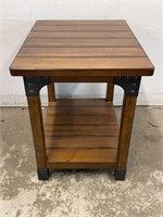 Wooden End Table with Metal Accents