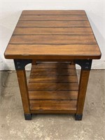 Wooden End Table with Metal Accents