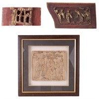 Carved Cork Art & Panel Relics w/ Gold Gilt
