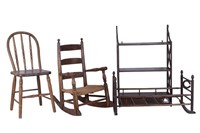 Two Child's Chairs, a Cradle, and Hanging Shelf