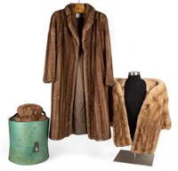 Mink Fur Coat, Stole and Hat