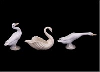 Lenox Porcelain Swan & Unmarked Geese Figurines