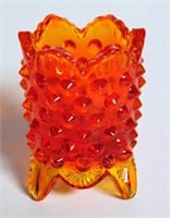 AMBERINA HOBNAIL FOOTED TOOTHPICK HOLDER 3"