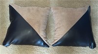 (2) Leather & Suede 14" Throw Pillows