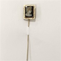 Stunning Antique Cameo Hat Pin 14k White Gold