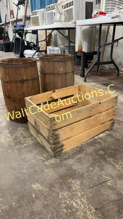 Wooden Barrels & Creat From Mexico Lot Of 3