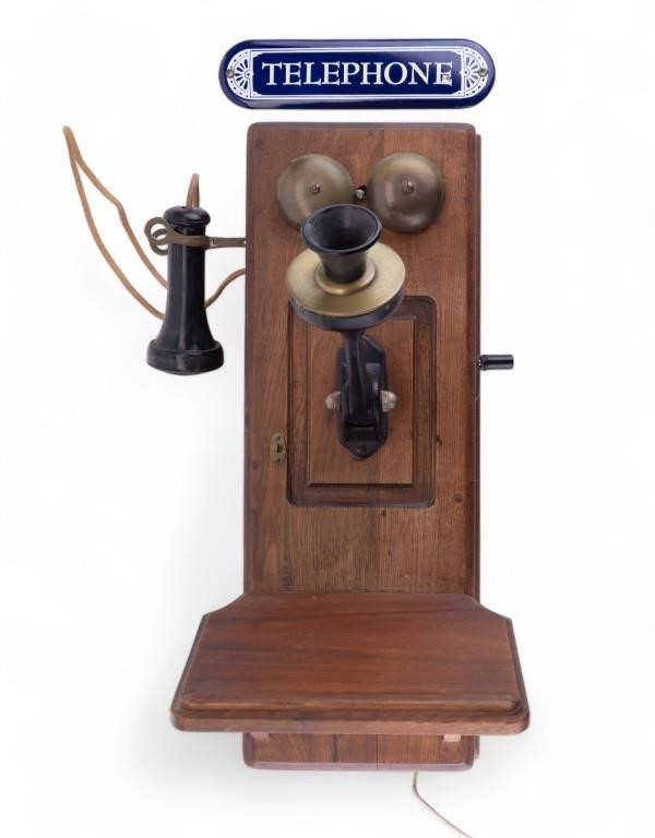 Antique Crank Phone Rotary Conversion With Sign