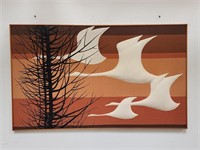 1970s fabric art, migrating geese